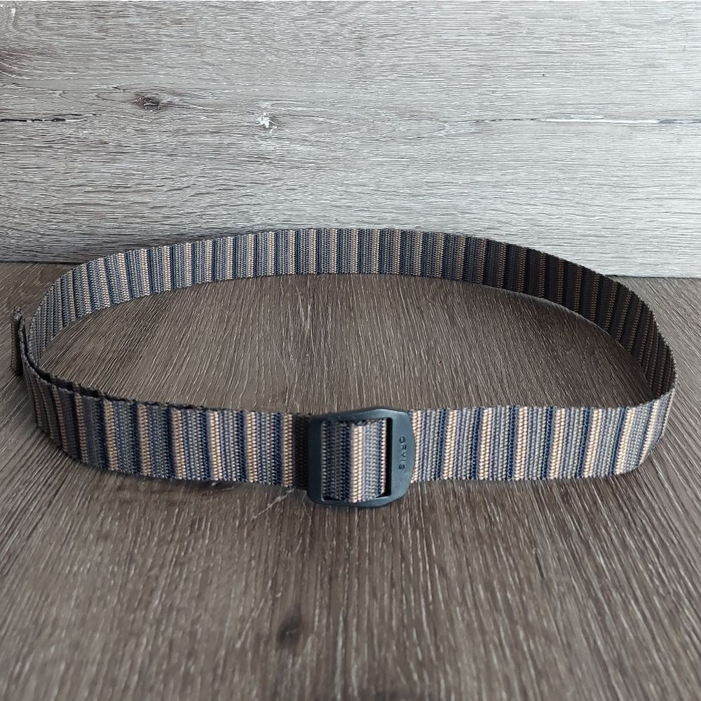 Orvis Nylon Adjustable Web Belt Tan Gray Striped Size 34